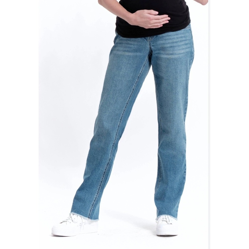 1822 Denim Maternity Straight Leg Jeans Blue Medium Wash Raw Hem Size 4‎ 27